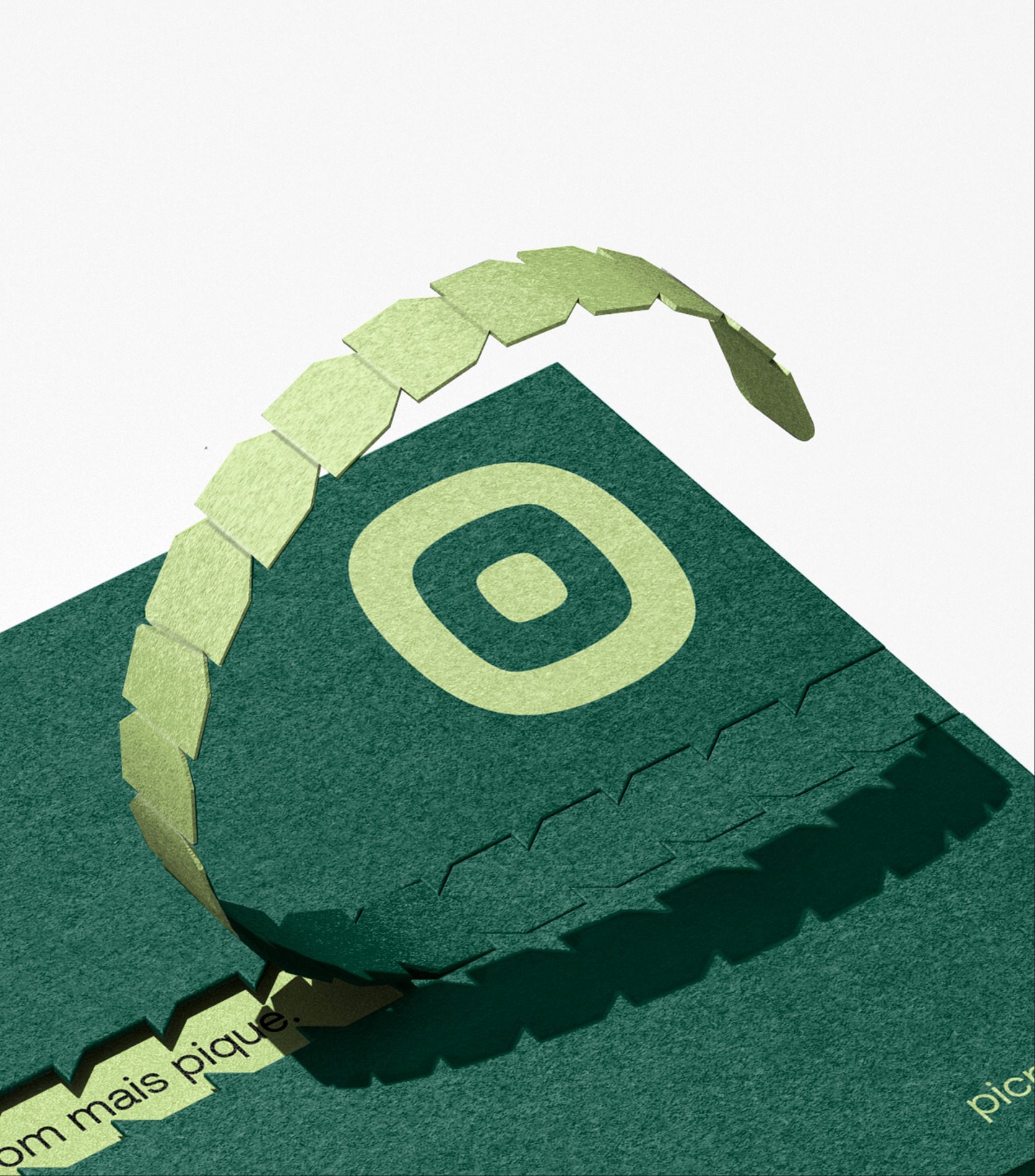 Ícone em papel recortado se desenrolando sobre um cartão verde