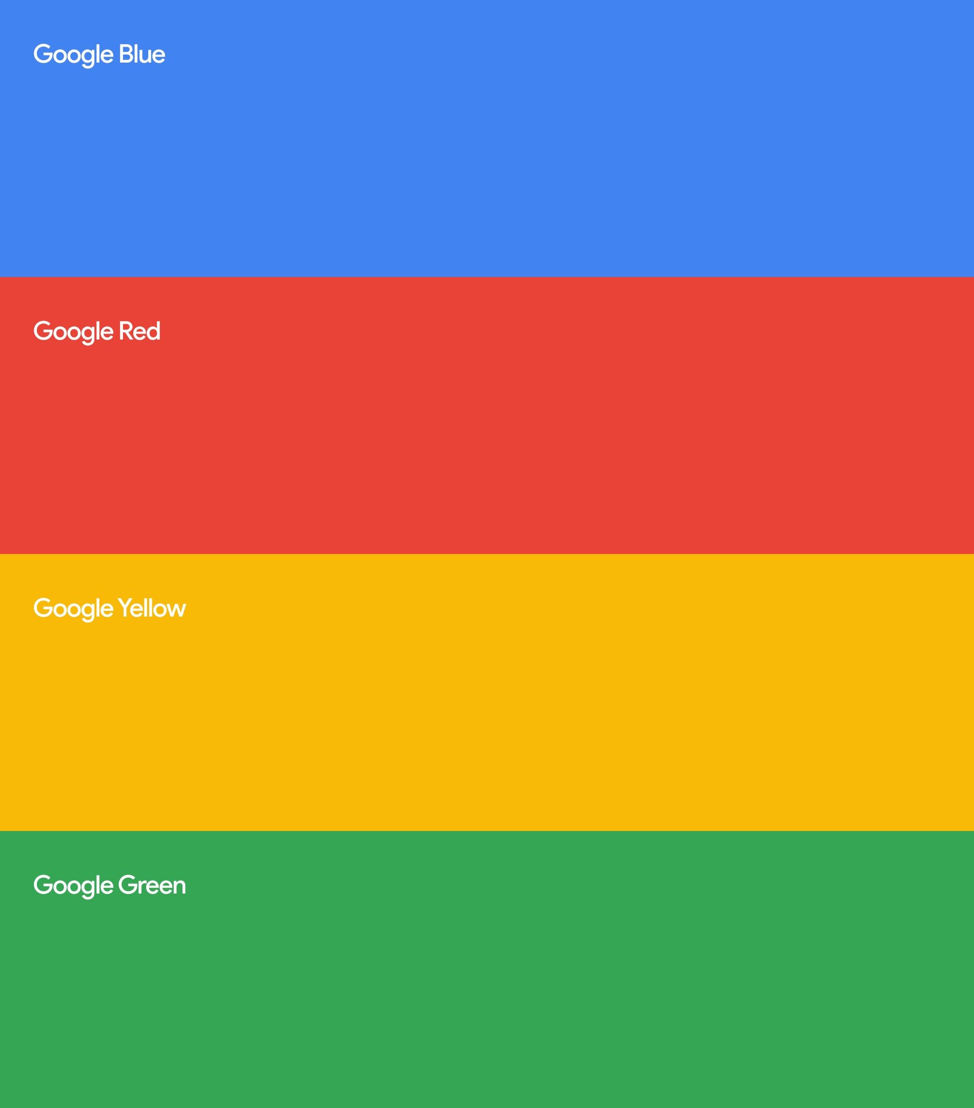 Paleta de apoio: azul, vermelho, amarelo e verde do Google