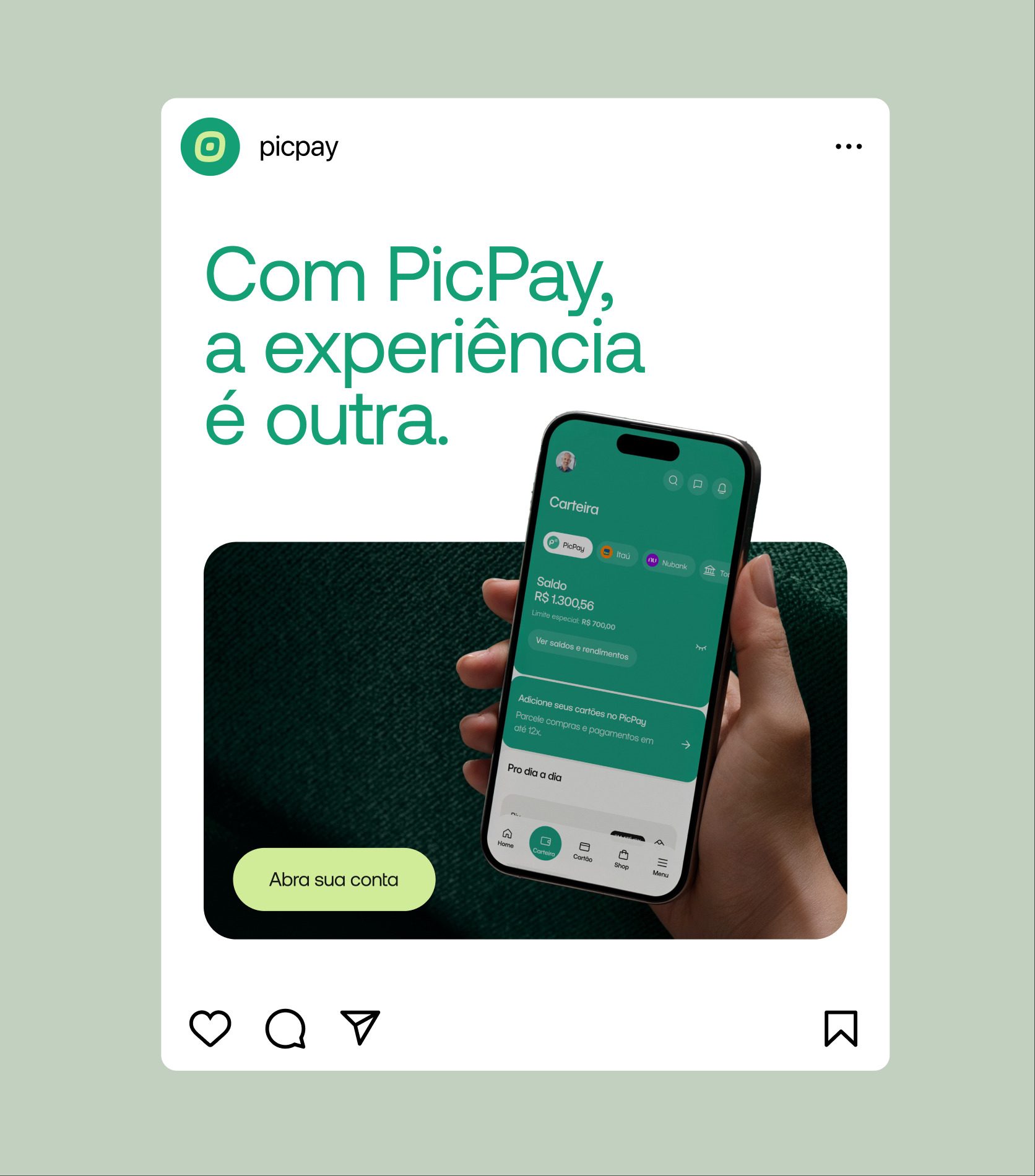 Post de Instagram Com Picpay, a experiência é outra