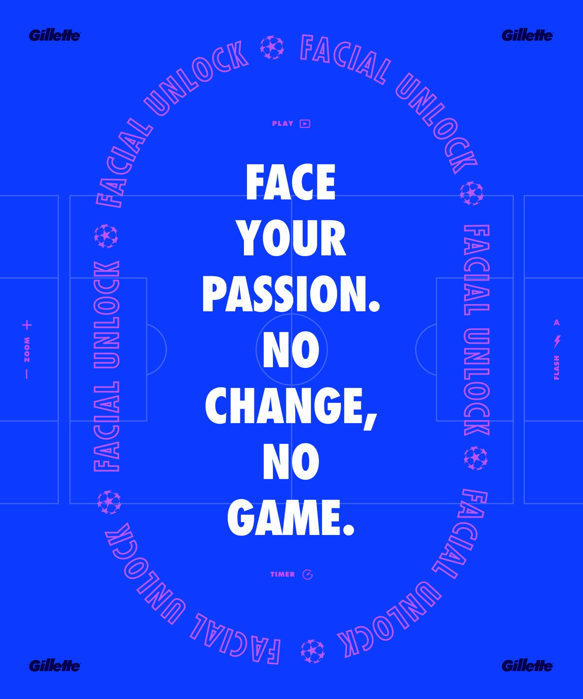 Post azul com Face your passion. No change, no game. dentro de um anel de Facial Unlock