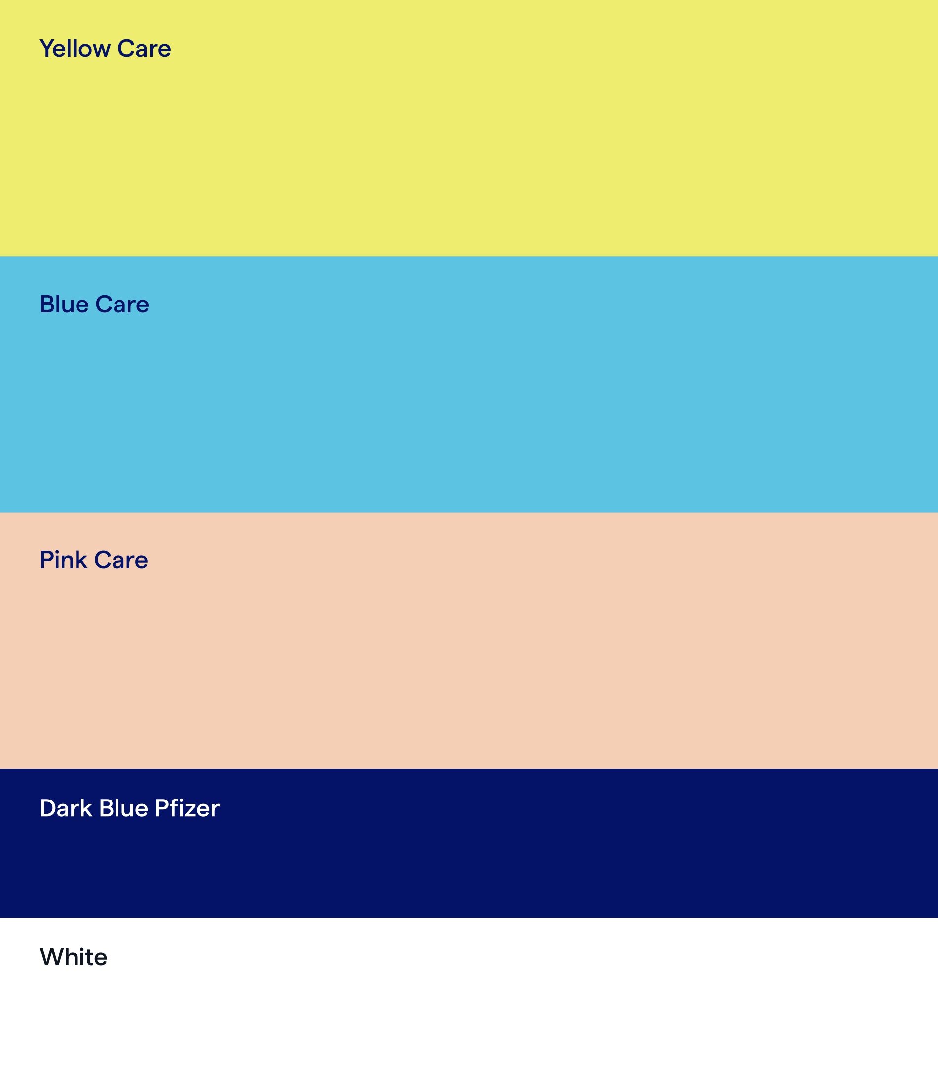 Paleta do Care: Yellow Care, Blue Care, Pink Care, Dark Blue Pfizer e White